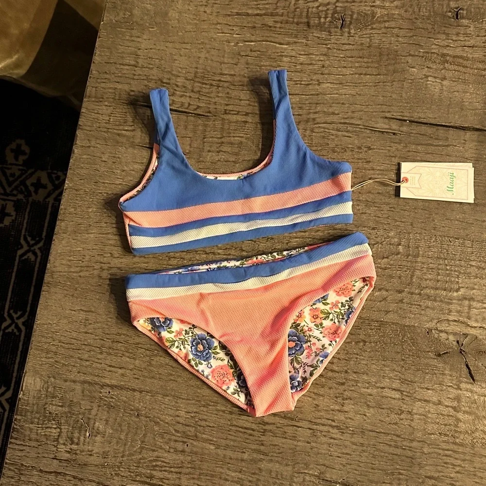 👧 Maaji Girls Coral Peony Iceland Reversible Bikini- Size 16.